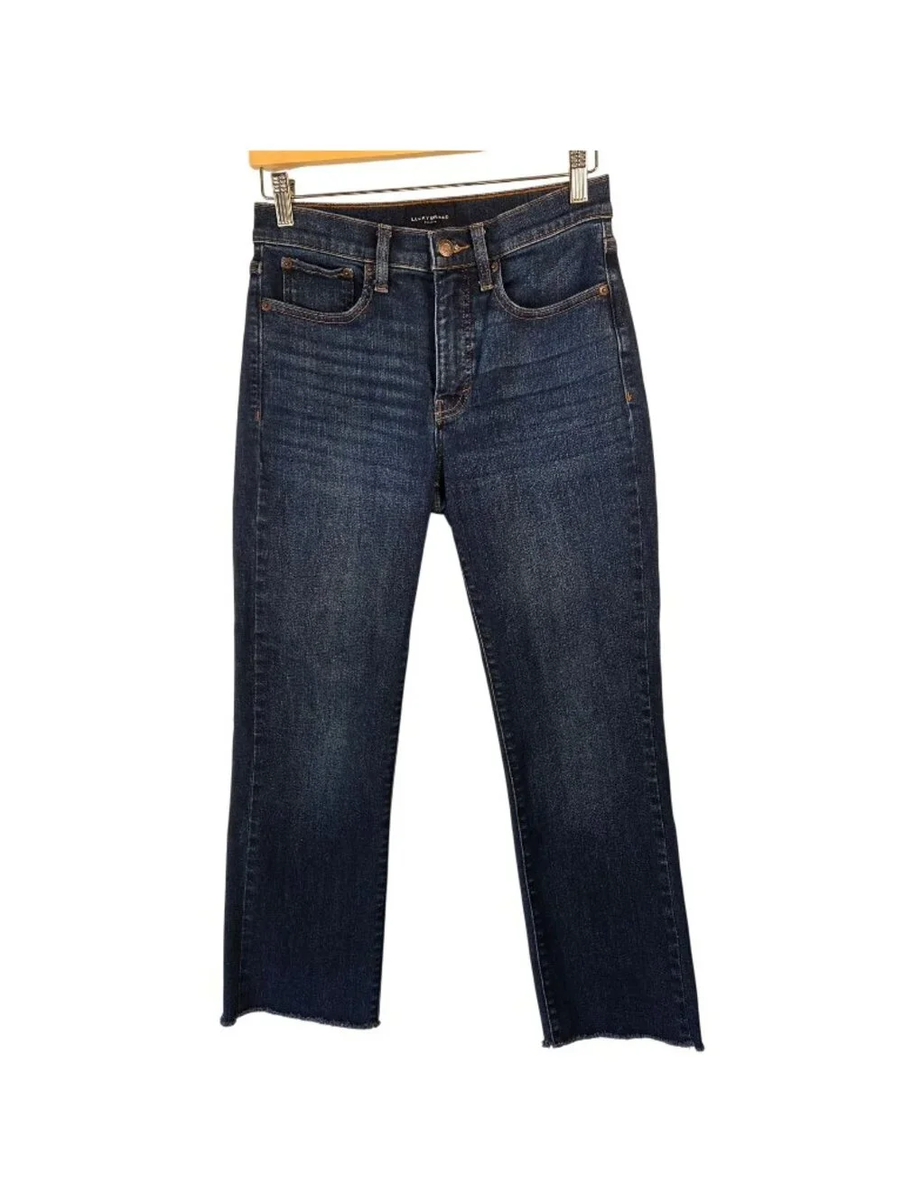 Lucky Brand Zoe High Rise Straight Leg Jeans Size 6/28 Dark Wash Raw Hem